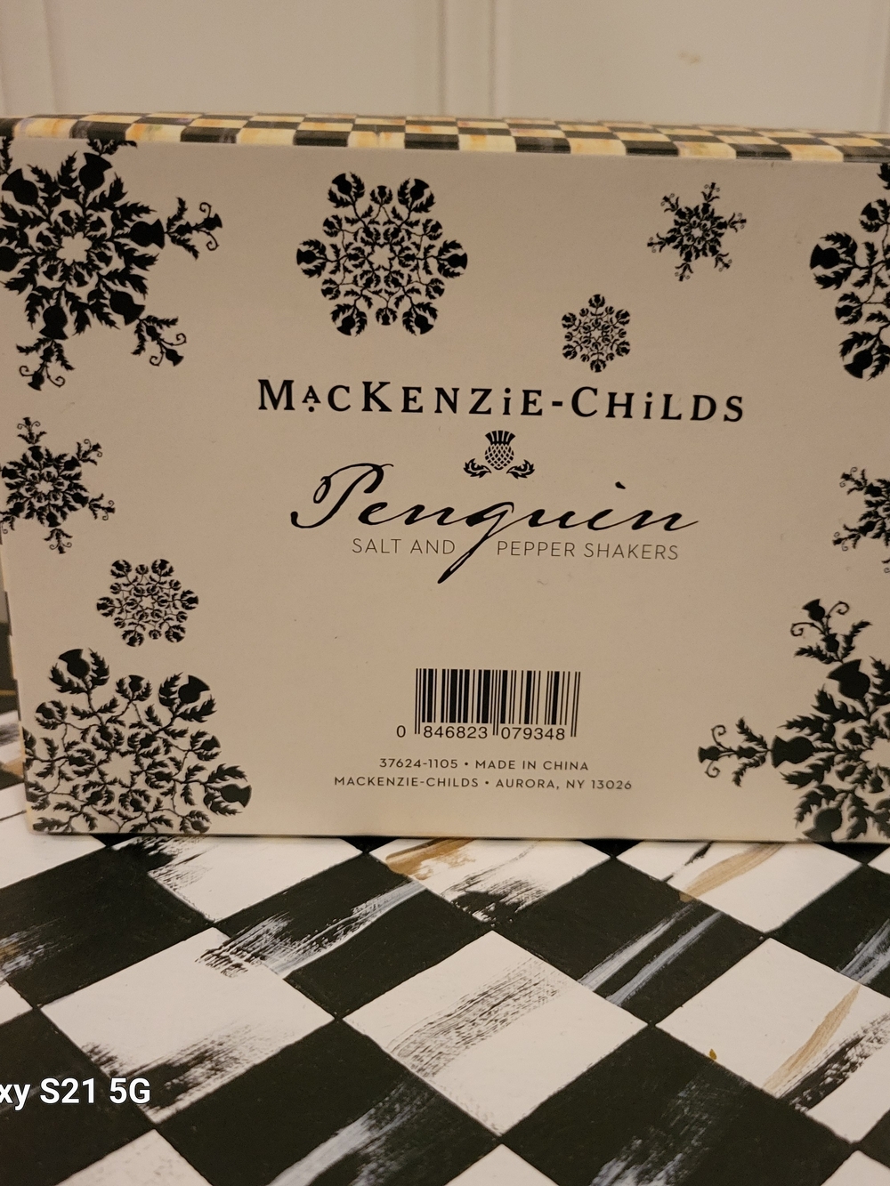 MacKenzie-Childs Black and White Check Penguin Salt & Pepper Shakers - Picture 7 of 7